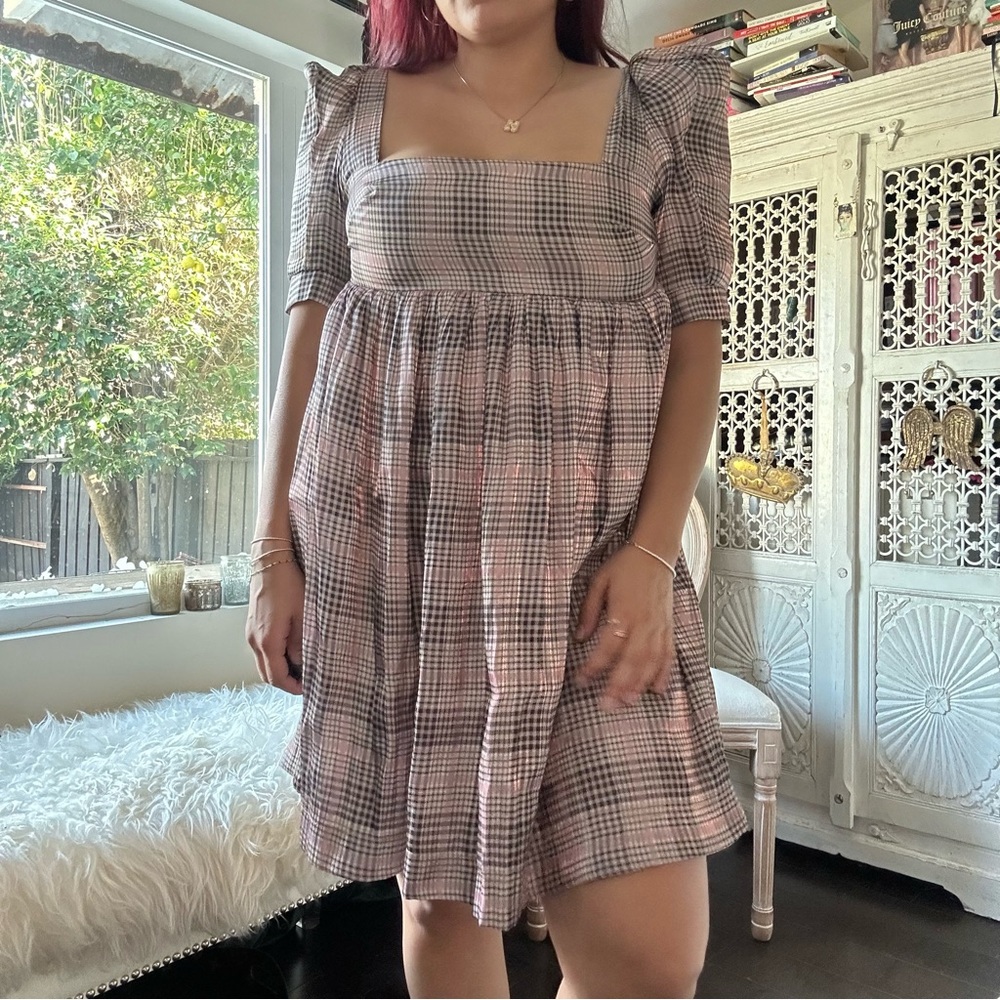 en saison plaid babydoll dress